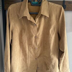 Lemon Grass Tan Faux Suede Button-Front Women's Shirt
